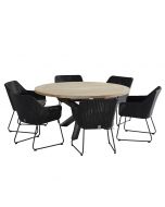 4 Seasons Outdoor Avila 6 Seat Dining Set with Louvre Round Teak Table
