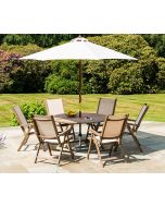 Alexander Rose Sherwood 6 Seat Sling Recliner and Folding Table with Parasol Set