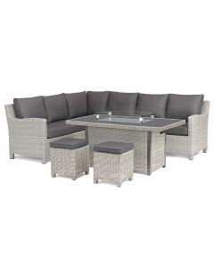 Kettler Palma Right Hand Dining Corner Set with Aluminium Top Fire Pit Table - White Wash