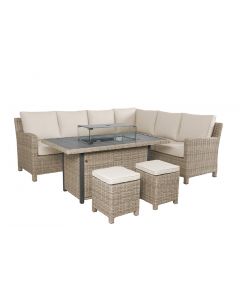 Kettler Palma Left Hand Dining Corner Set with Aluminium Top Fire Pit Table - Oyster 