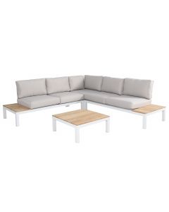 Kettler Elba Low Corner Lounge Set with Teak Top Coffee Table - White