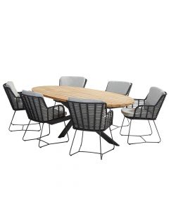 4 Seasons Outdoor Fabrice 6 Seat Dining Set with Prado Elliptical Teak Table