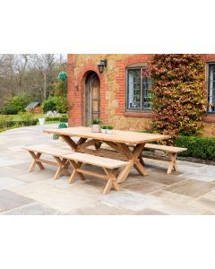 Alexander Rose Teak Plank Table and Benches Set