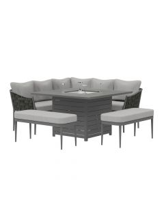 Alexander Rose Pembroke Square Casual Dining Set with Fire Pit