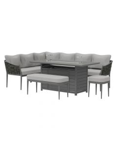 Alexander Rose Pembroke Rectangular Casual Dining Set with Fire Pit